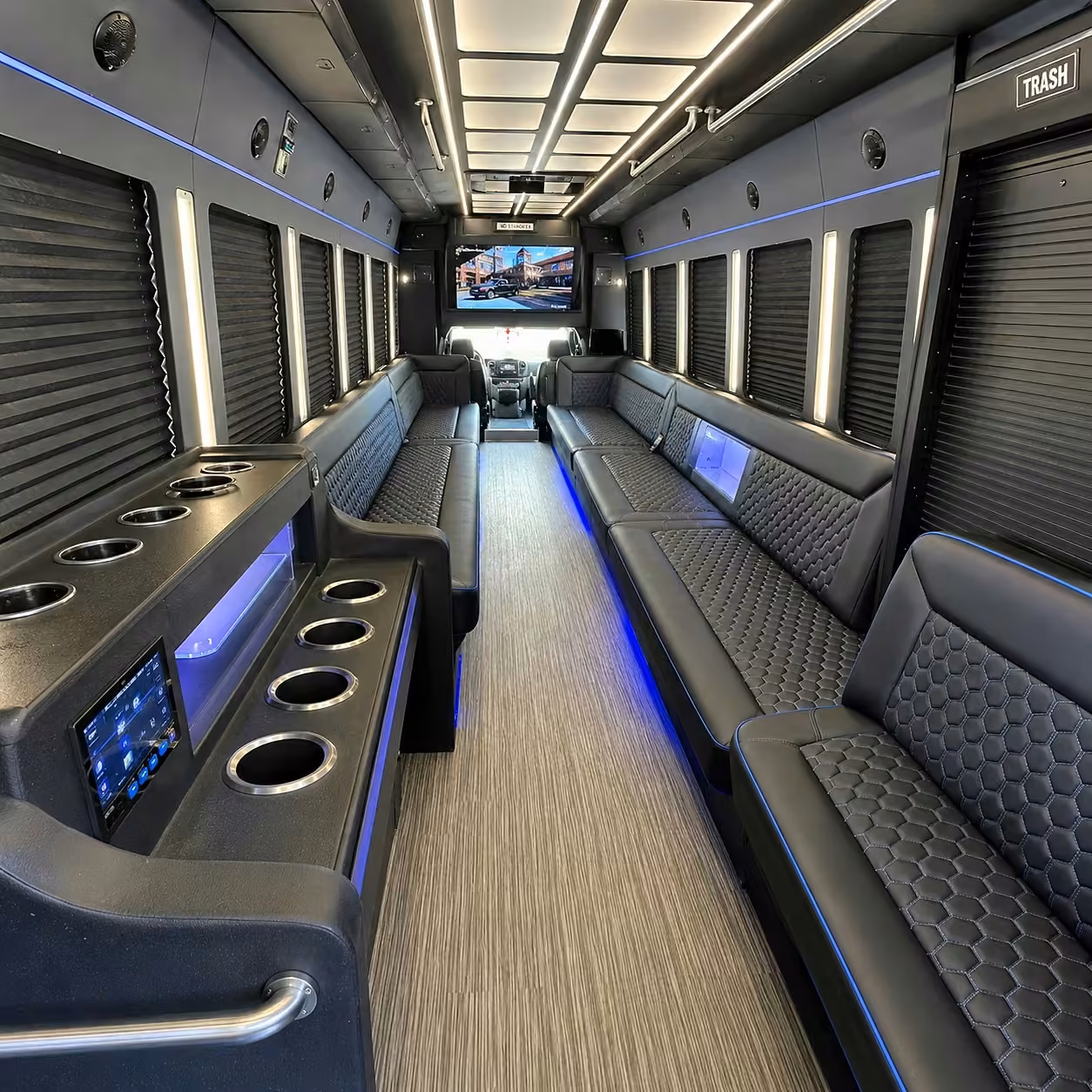 28 passenger party bus inside